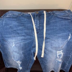 Distressed denim shorts